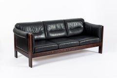 Mid Century Danish Black Leather Sofa in Style of Arne Norell