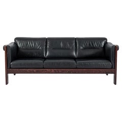 Mid Century Danish Black Leather Sofa in Style of Arne Norell