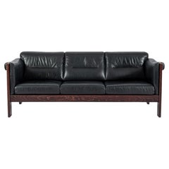 Mid Century Danish Black Leather Sofa in Style of Arne Norell