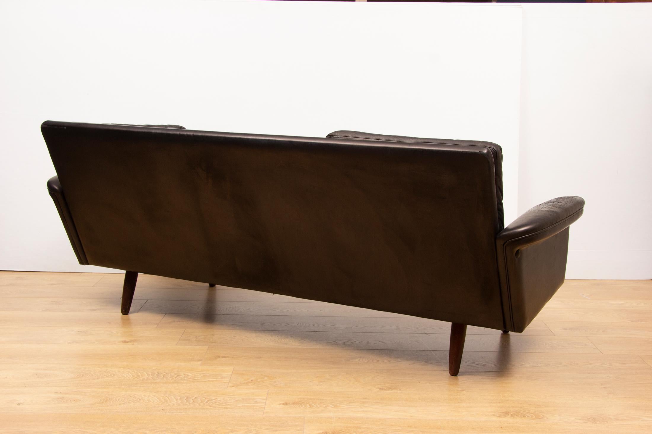 Mid-Century Modern Midcentury Danish Black Leather Three-Seat Sofa, 1960s