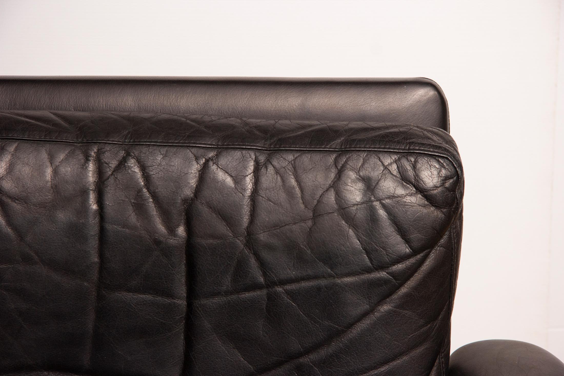 Midcentury Danish Black Leather Three-Seat Sofa, 1960s 2