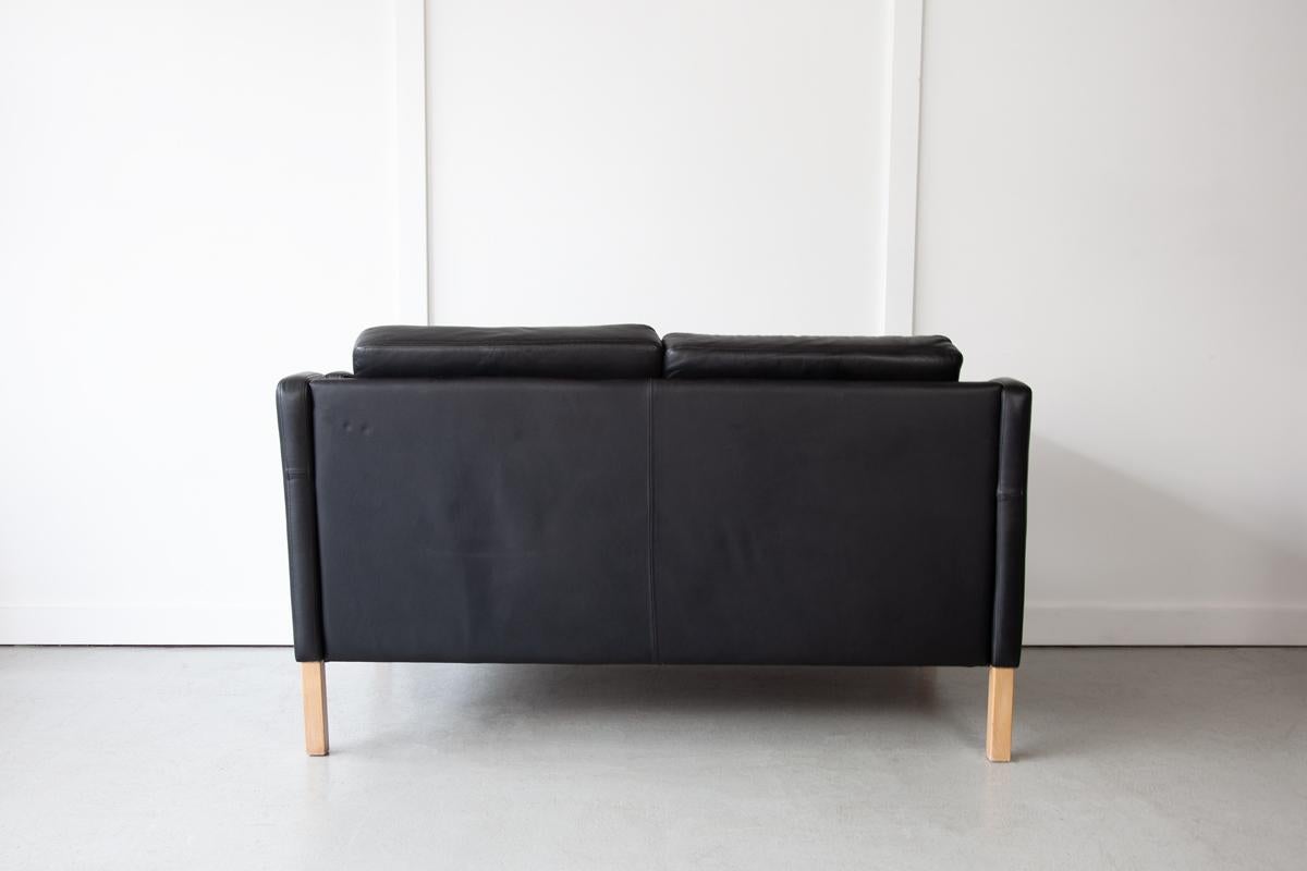 20th Century Mid Century, Danish Black Leather Two-Seater Sofa