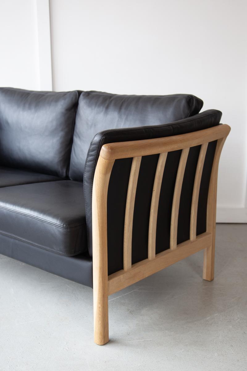 Mid Century, Danish Black Leather Two-Seater Sofa 2
