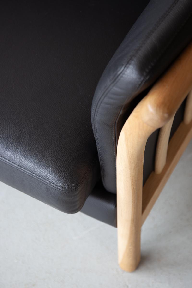 Mid Century, Danish Black Leather Two-Seater Sofa 3