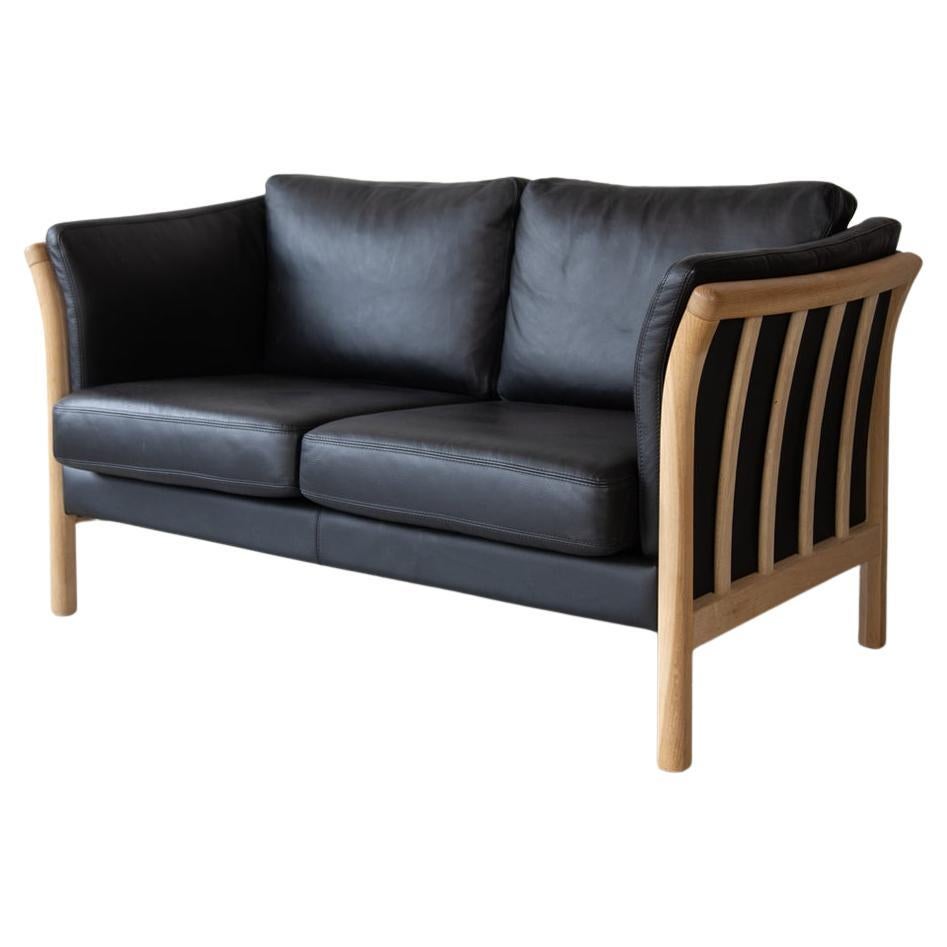 Mid Century, Danish Black Leather Two-Seater Sofa