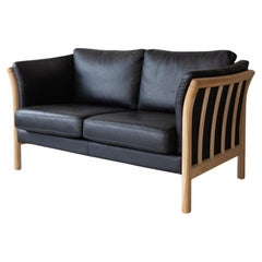 Mid Century, Dänisches Zweisitzer-Sofa aus schwarzem Leder