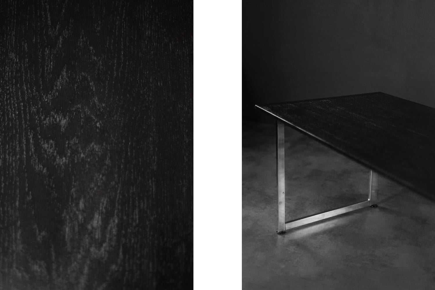 Dänischer schwarzer moderner minimalistischer Mid-Century-Büro-Schreibtisch aus Eiche mit Chromsockel im Angebot 6
