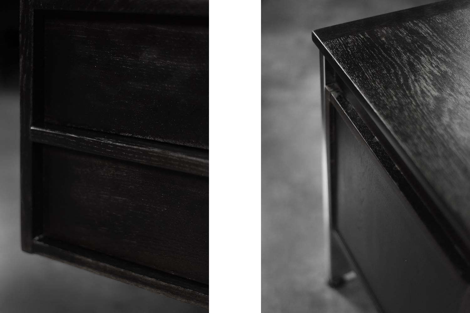 Mid-Century Danish Black Modern Minimalist Oak Office Desk with Chrome Base For Sale 8