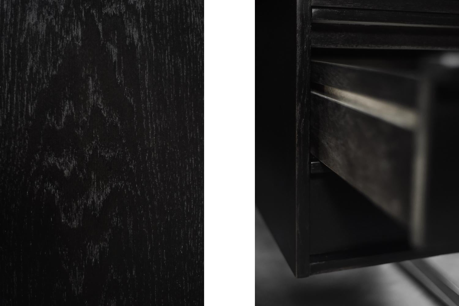 Mid-Century Danish Black Modern Minimalist Oak Office Desk with Chrome Base For Sale 10