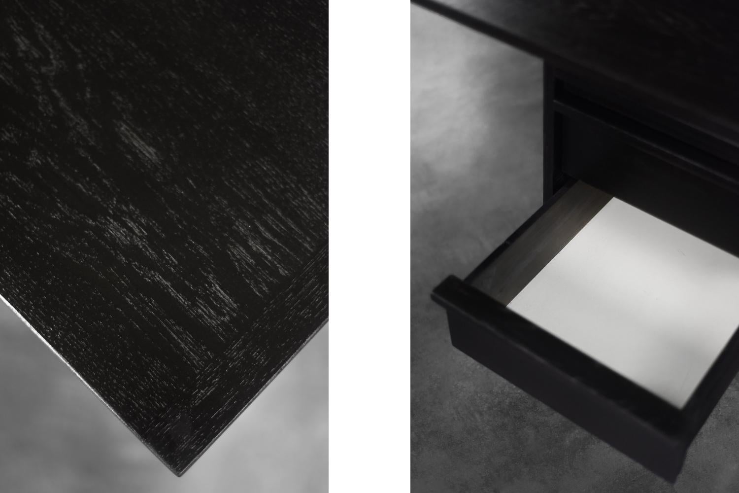Mid-Century Danish Black Modern Minimalist Oak Office Desk with Chrome Base For Sale 3