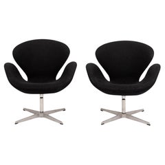 Used Mid Century Danish Black Swan Chairs by Arne Jacobsen for Fritz Hansen