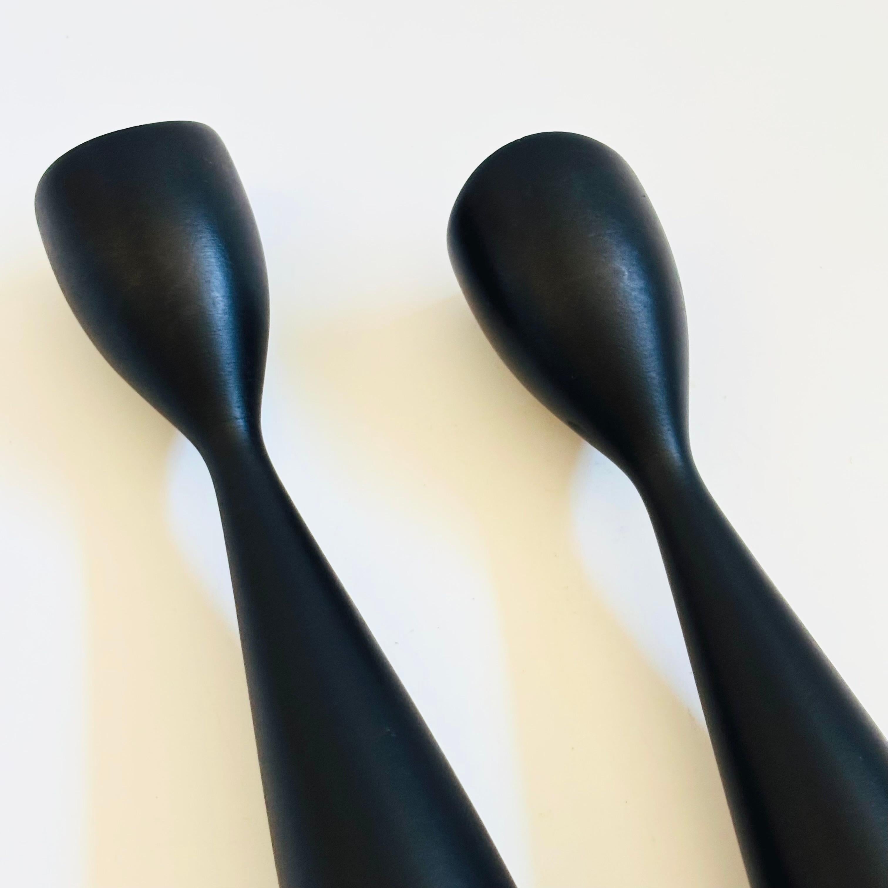 Mid Century Danish Black Wood Candlestick Holders - Set of 2 For Sale 3