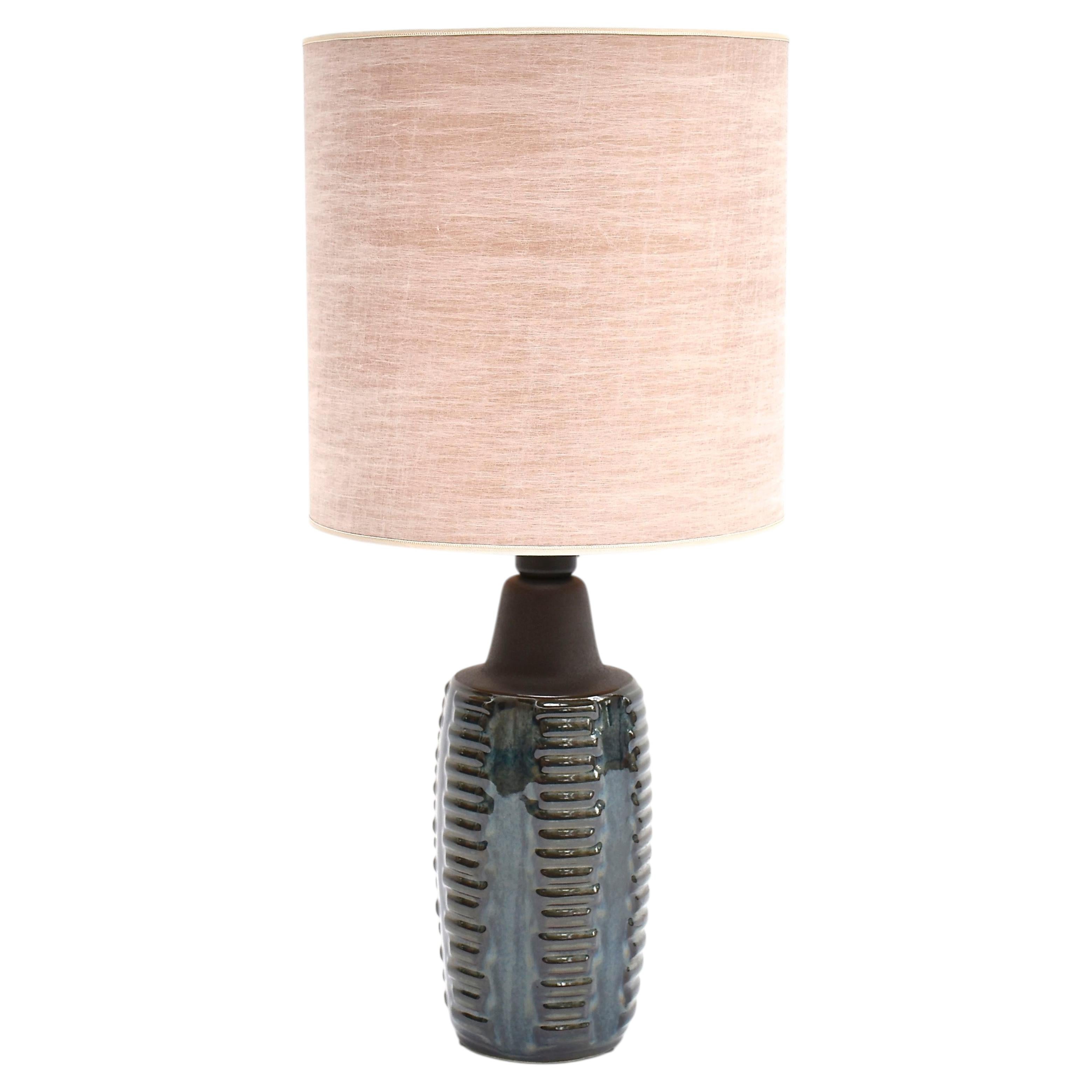 Mid-century Danish blue ceramic glazed table lamp by Einar Johansen, Soholm