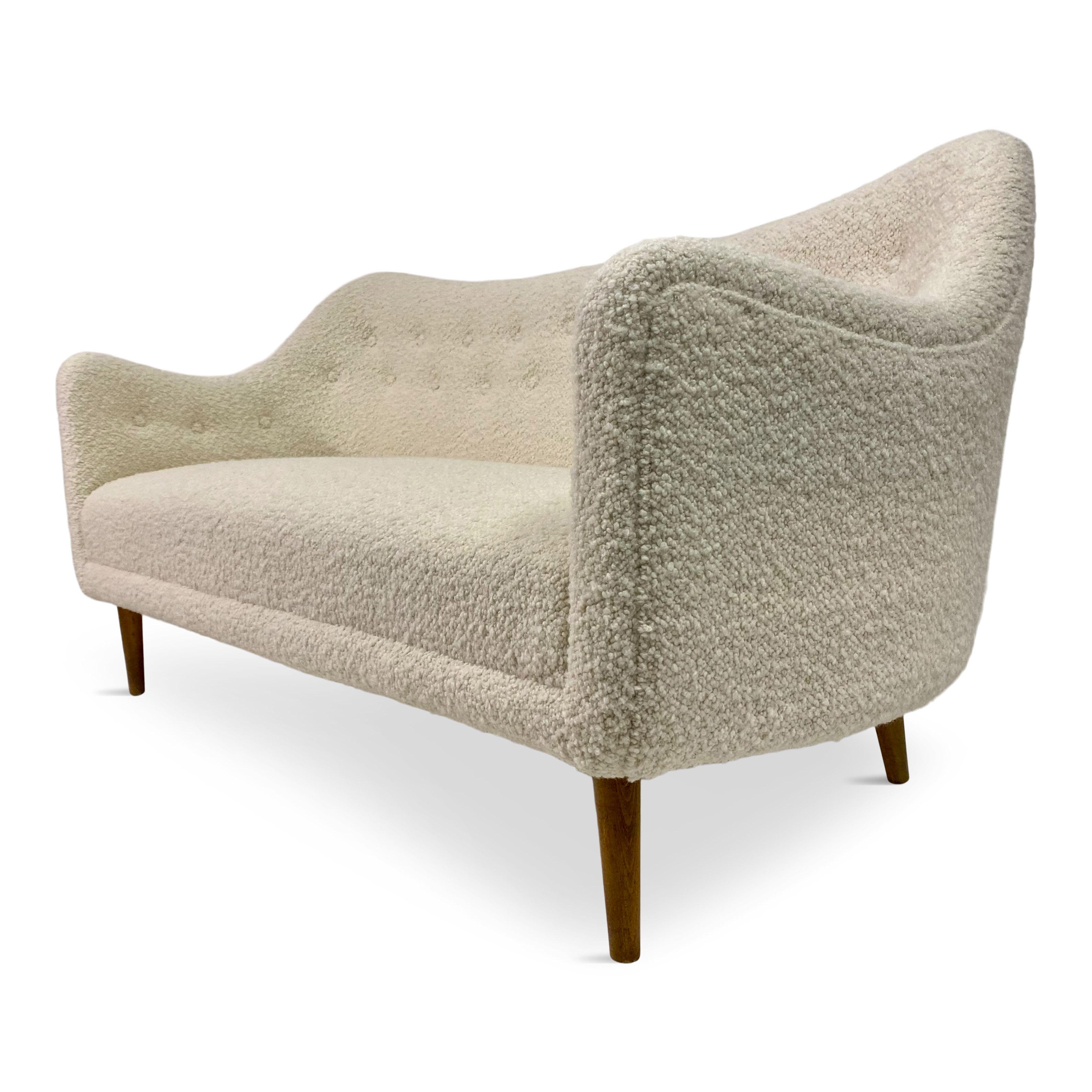 BO64 sofa

By Finn Juhl for Bovirke

Restored and newly upholstered in Designers Guild Boucle

Beech frame

Buttoned back and sides

Seat height 42cm

Mid Century Denmark.