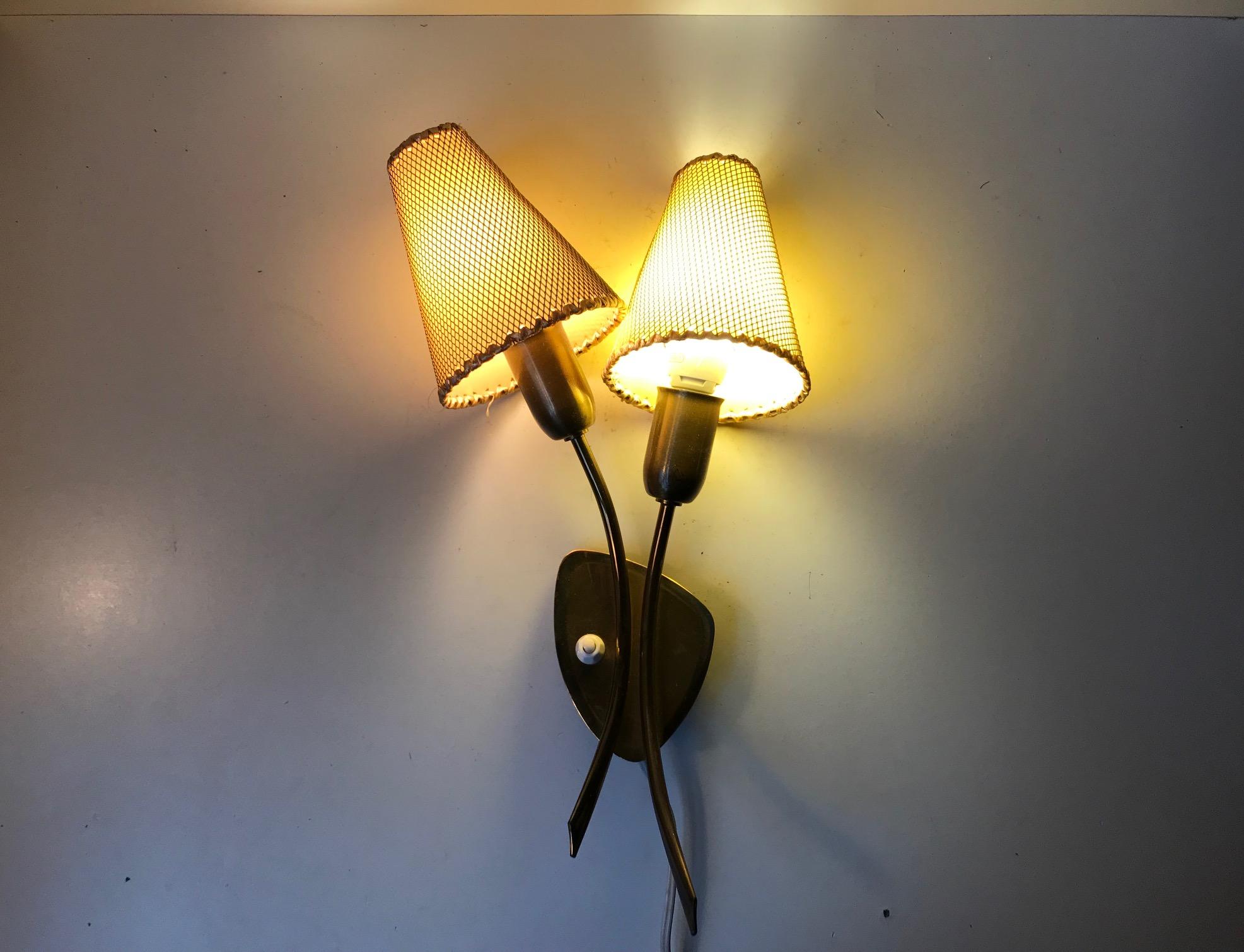 Midcentury Danish Brass Double Wall Light, 1950s For Sale 1