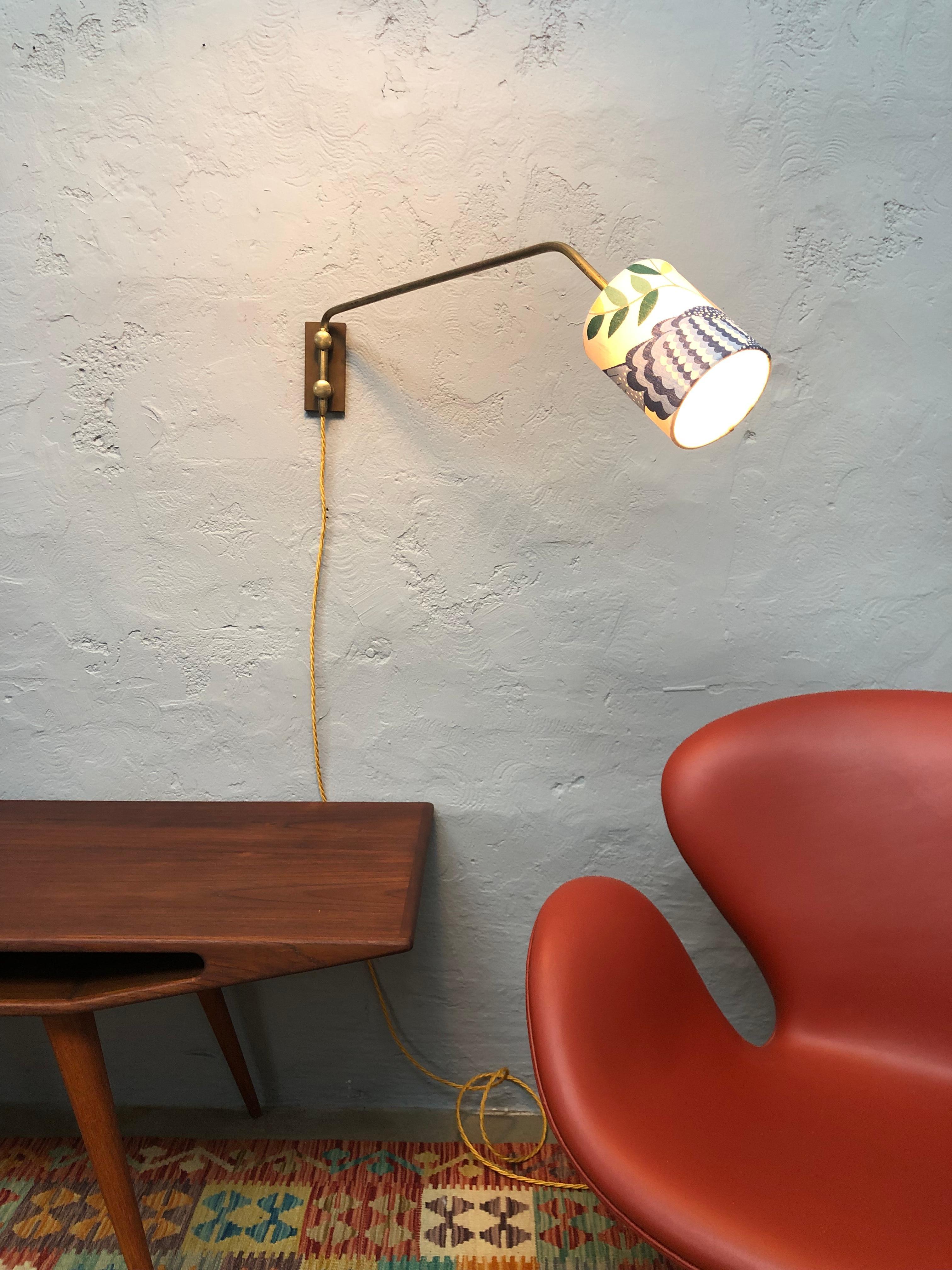 Hand-Crafted Midcentury Danish Brass Wall Lamp  For Sale