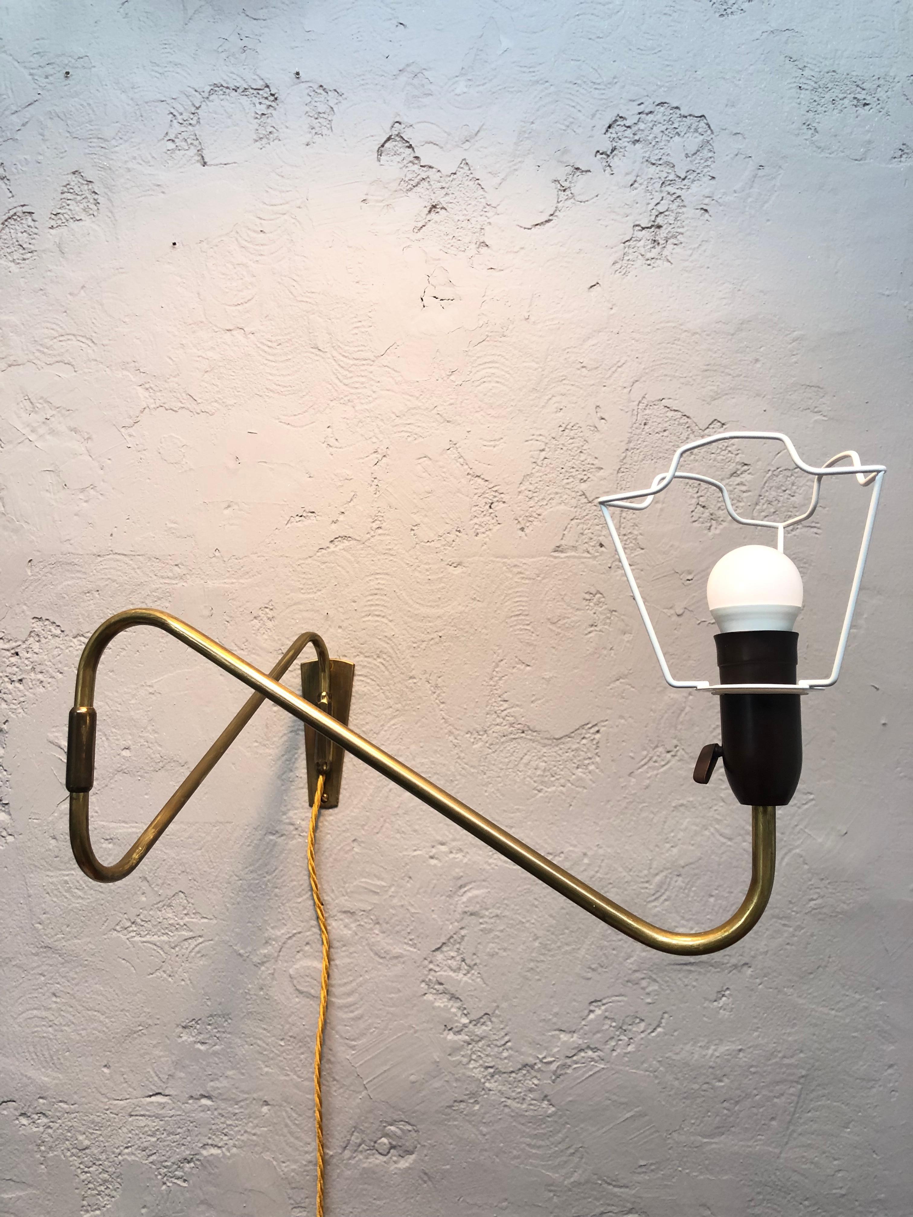 Midcentury Danish Brass Wall Lamp  For Sale 1