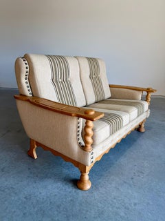 Mid Century Danish Brutalist Henning Kjaernulf Oak Loveseat