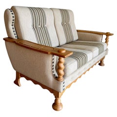 Mid Century Danish Brutalist Henning Kjaernulf Oak Loveseat