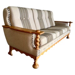 Mid Century Danish Brutalist Henning Kjaernulf Oak Sofa