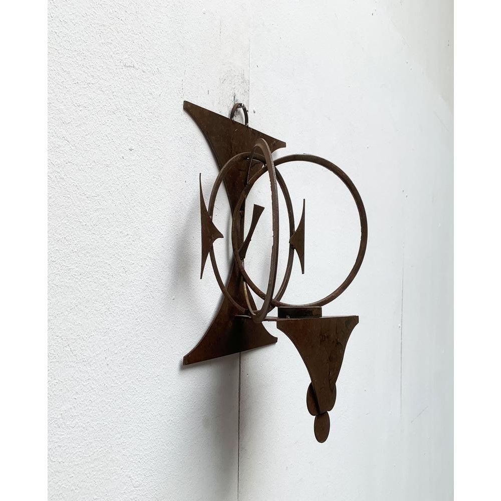 Mid-Century Danish Brutalist Metal Wall Sculpture and Candle Holder, 1960s For Sale 1