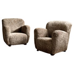 Mid-Century Danish Cabinetmaker Lounge Chairs in Sheepskin, Denmark, 1940s