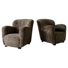 Mid-Century Danish Cabinetmaker Lounge Chairs in Sheepskin, Denmark, 1940s
