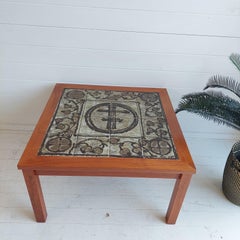 Mid Century Danish Ceramic and Teak Coffee Table by Ox Art for Trioh, 1970s