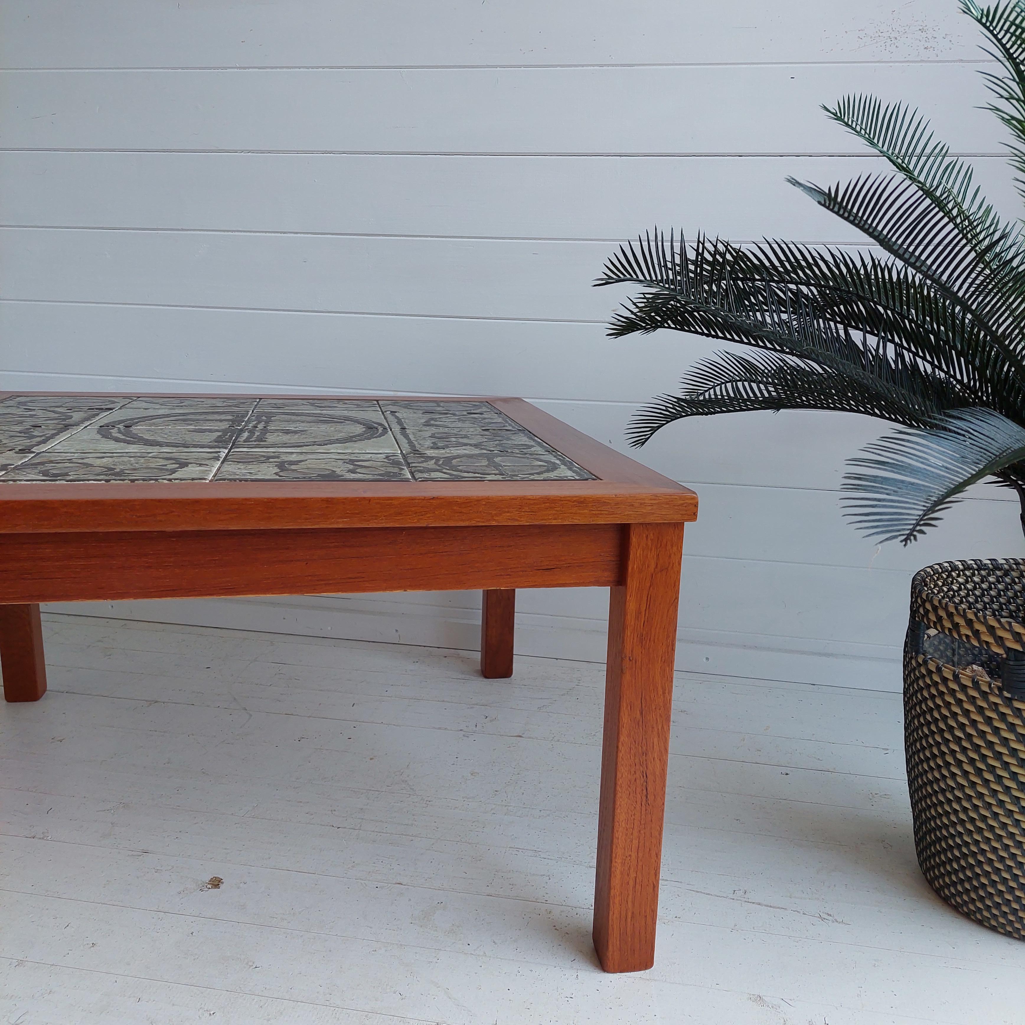 Hand-Crafted Mid Century Danish Ceramic and Teak Coffee Table by Ox Art for Trioh, 1970s For Sale