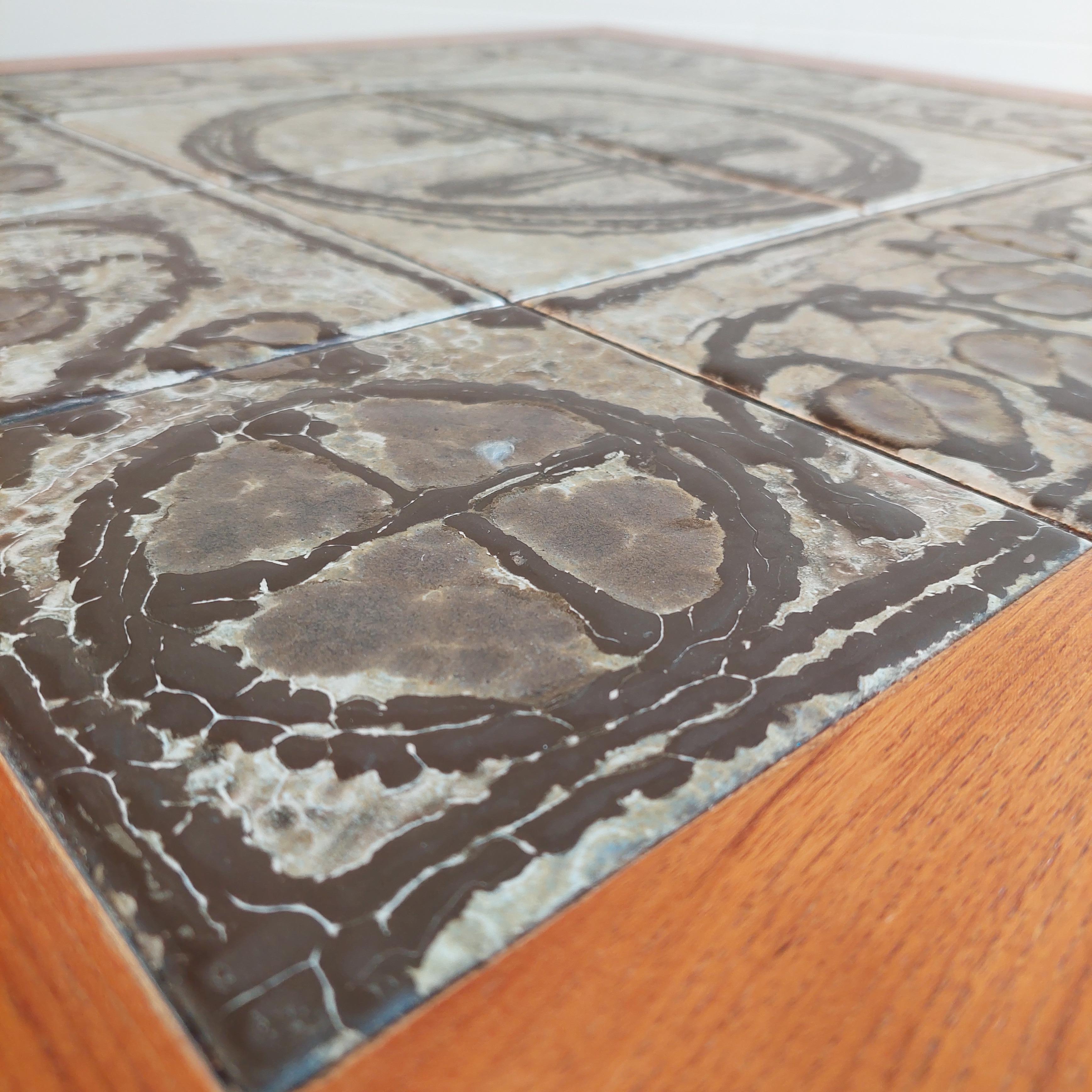 Mid Century Danish Ceramic and Teak Coffee Table by Ox Art for Trioh, 1970s In Excellent Condition For Sale In Leamington Spa, GB