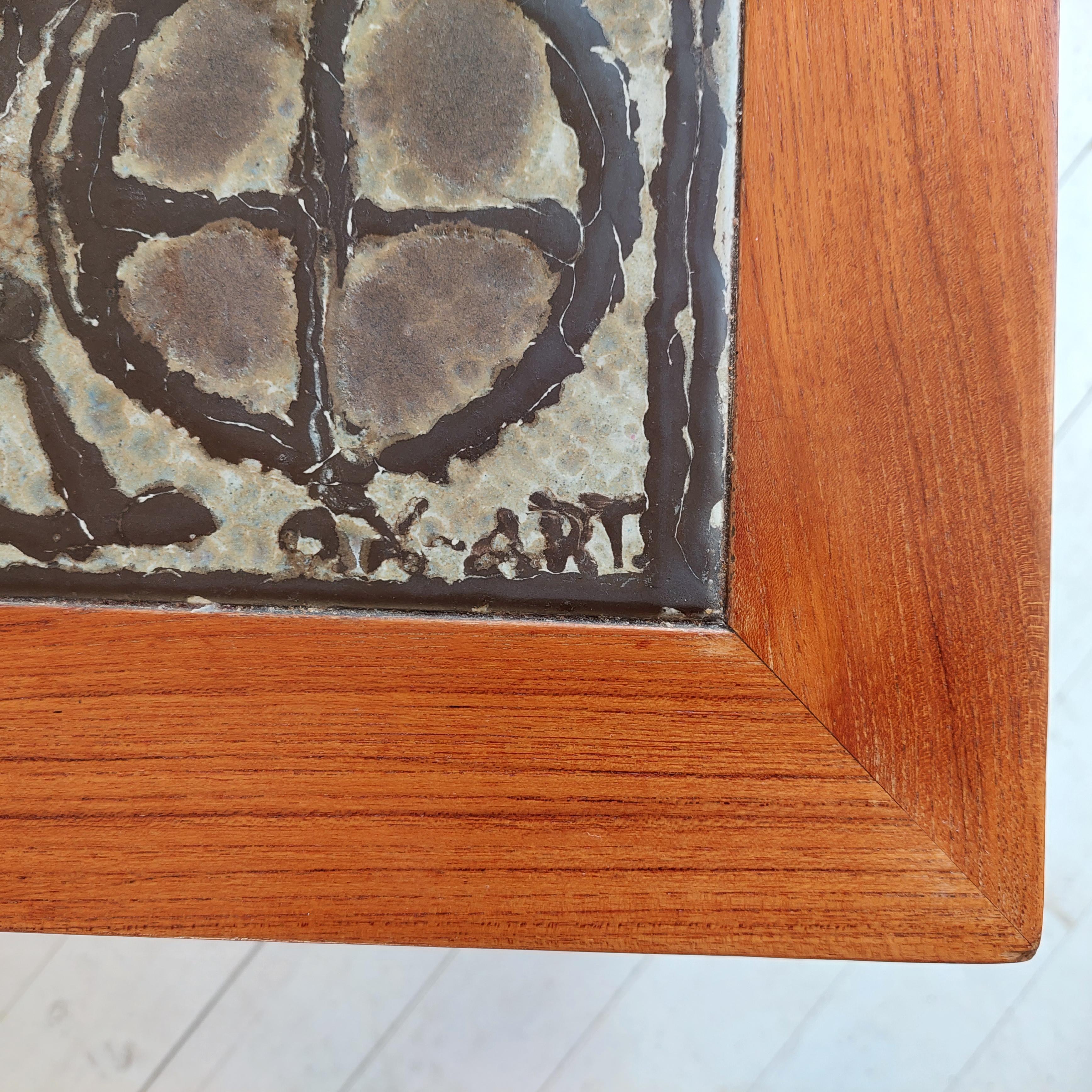 20th Century Mid Century Danish Ceramic and Teak Coffee Table by Ox Art for Trioh, 1970s For Sale