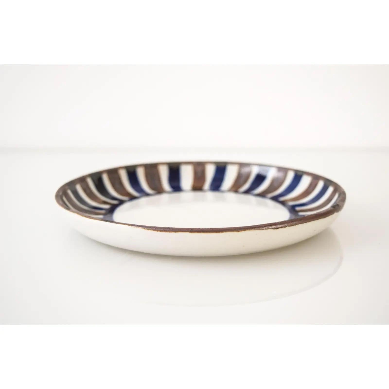 Mid-Century Modern Mid Century Danish Ceramic Bowl with Brown & Blue Stripes by Dansk For Sale