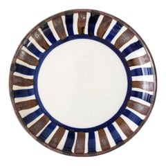 Dänische Keramikschüssel mit braunen und blauen Streifen aus der Mitte des Jahrhunderts von Dansk