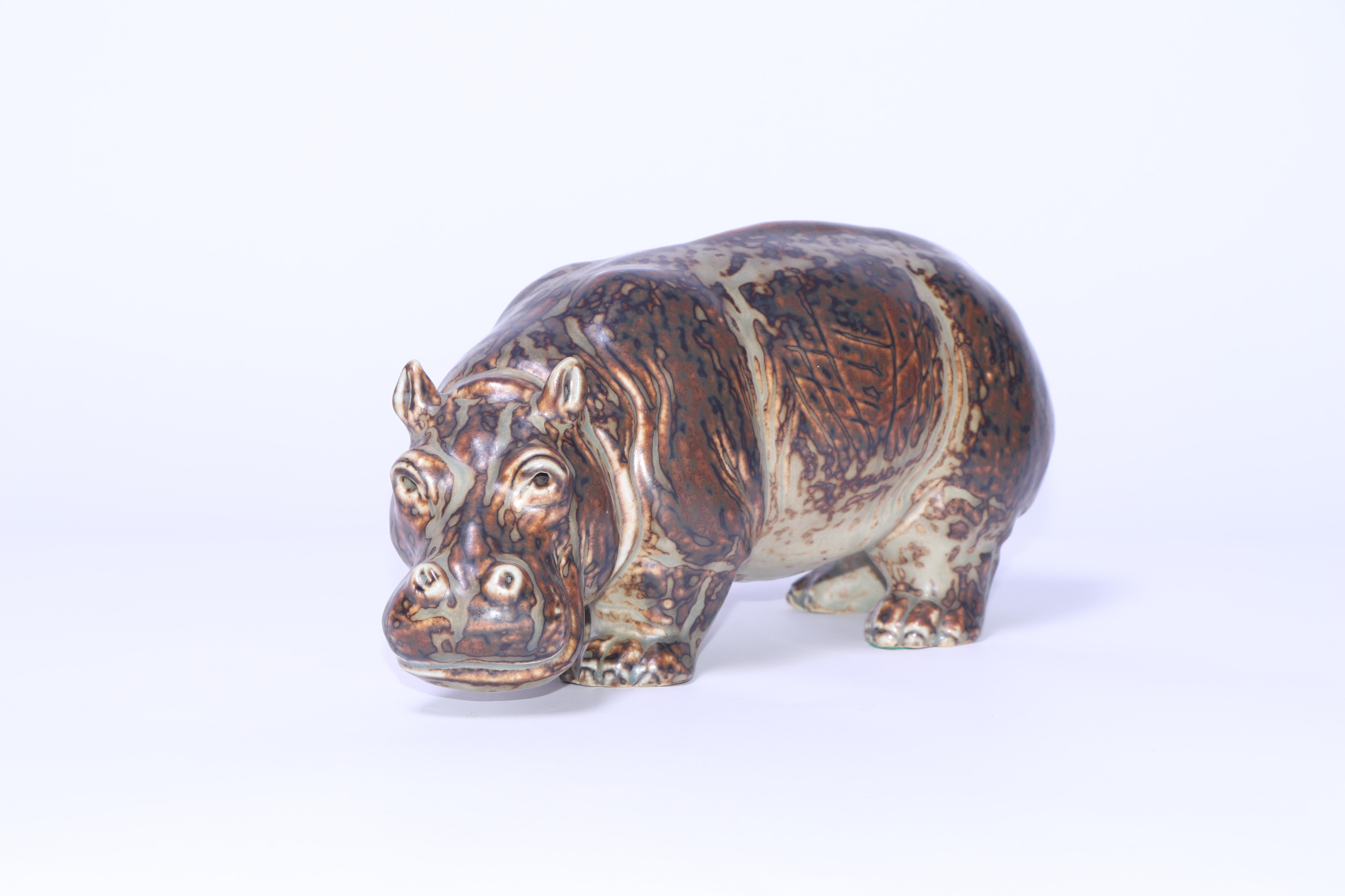 Mid-20th Century Mid-Century Danish Ceramic Hippopotamus No. 20182 Knud Kyhn for Royal Copenhagen For Sale