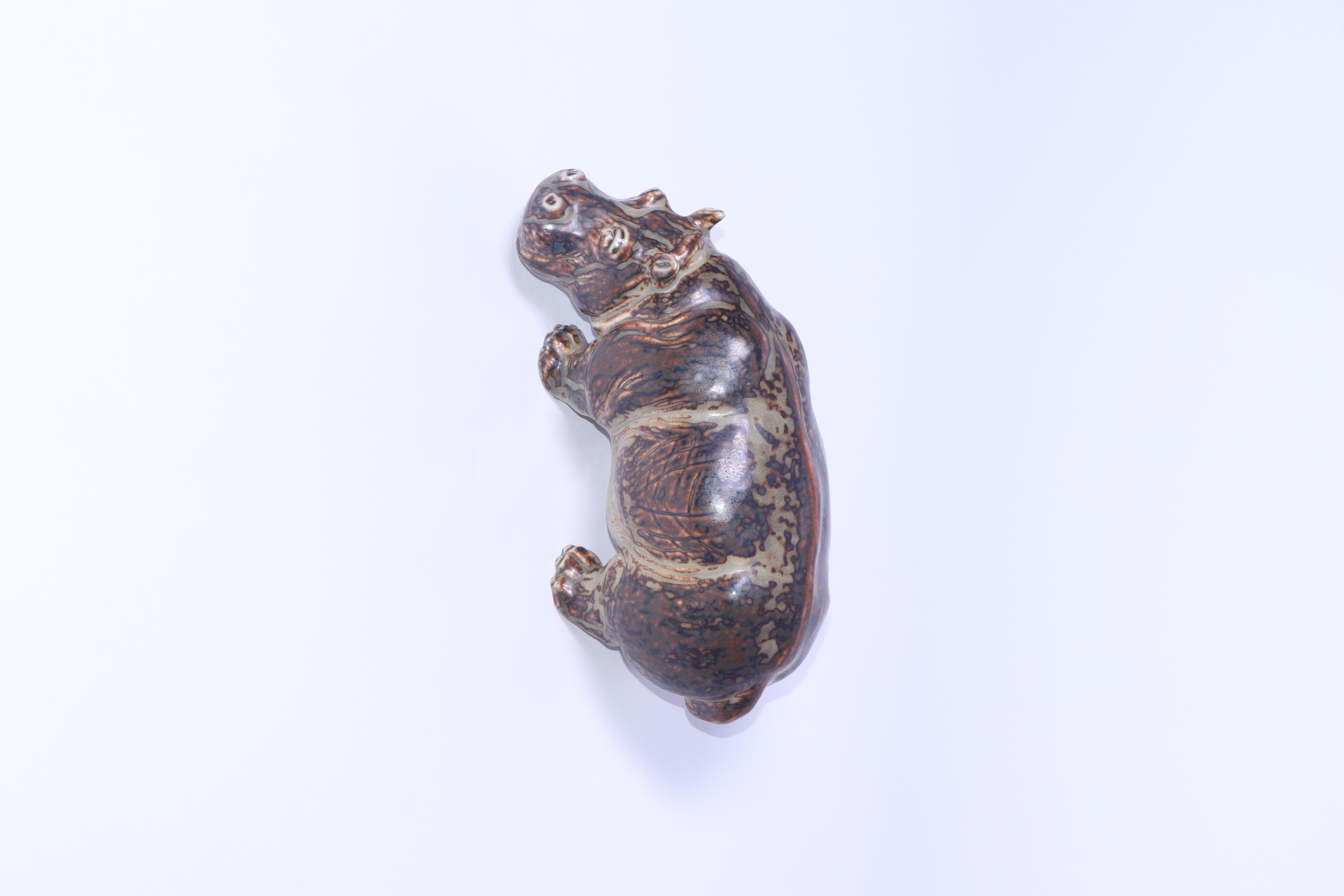 Mid-Century Danish Ceramic Hippopotamus No. 20182 Knud Kyhn for Royal Copenhagen For Sale 2