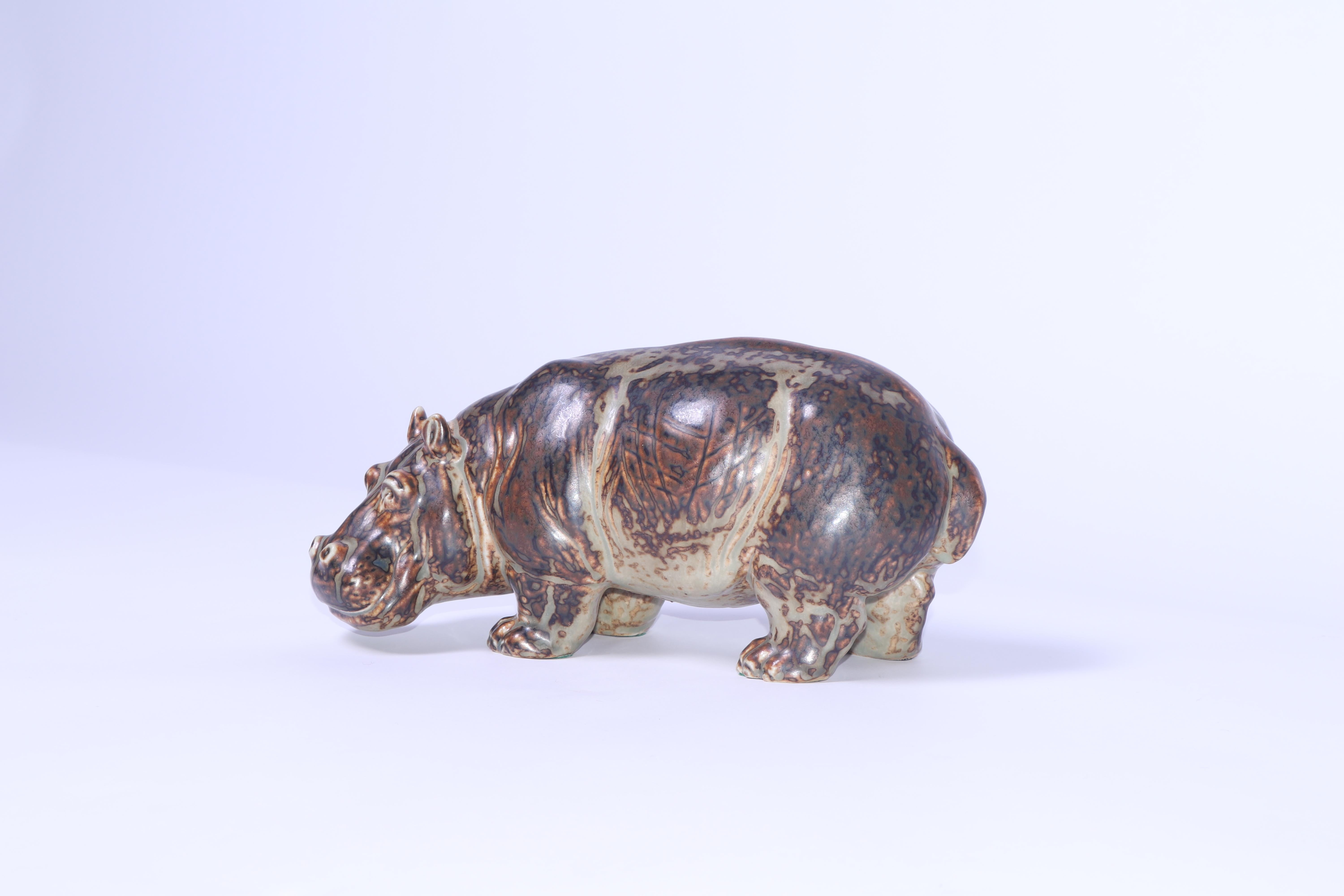 Mid-Century Danish Ceramic Hippopotamus No. 20182 Knud Kyhn for Royal Copenhagen For Sale 3