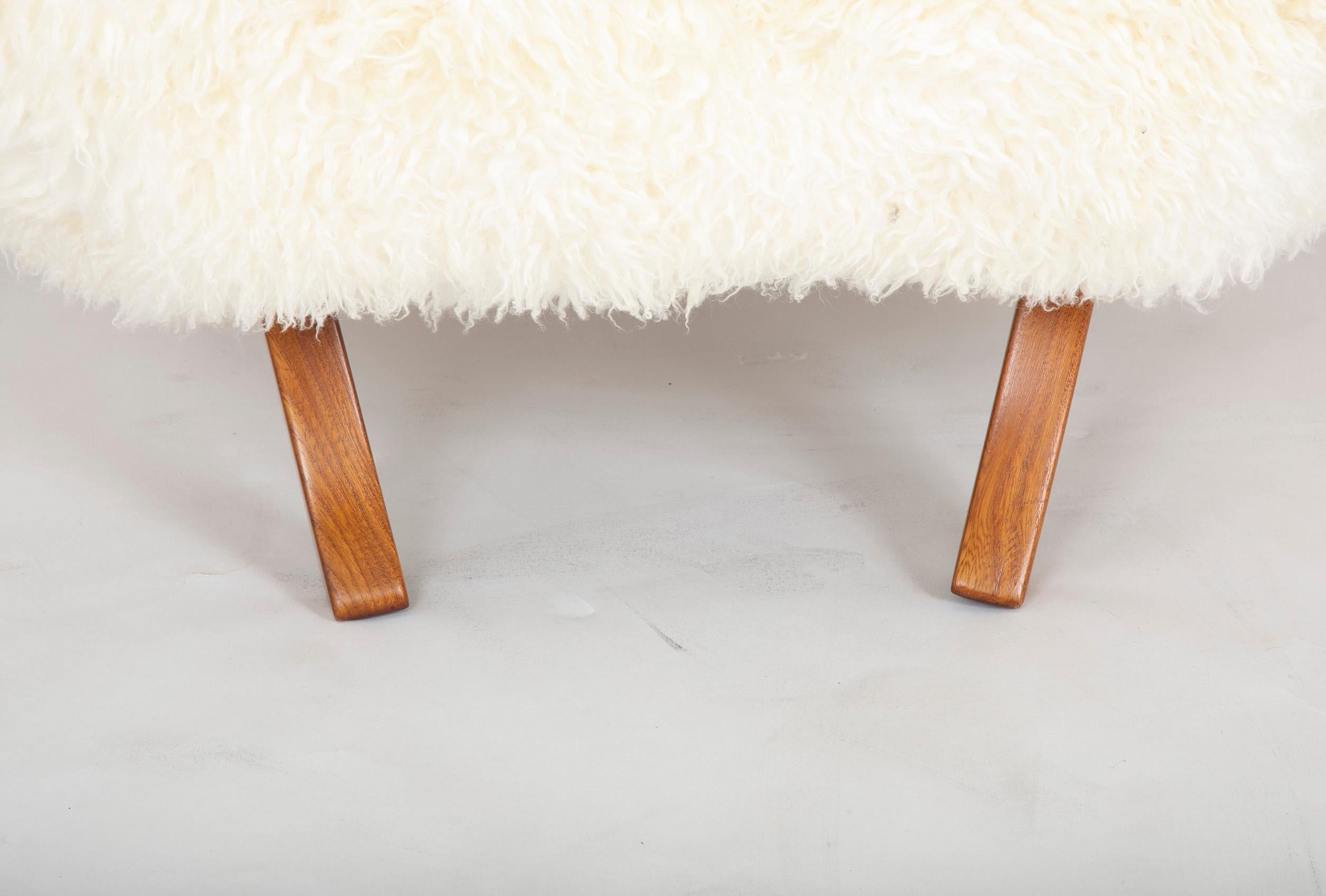 Midcentury Danish Chair of Elm Wood and Sheepskin in the Style of Arctander 7