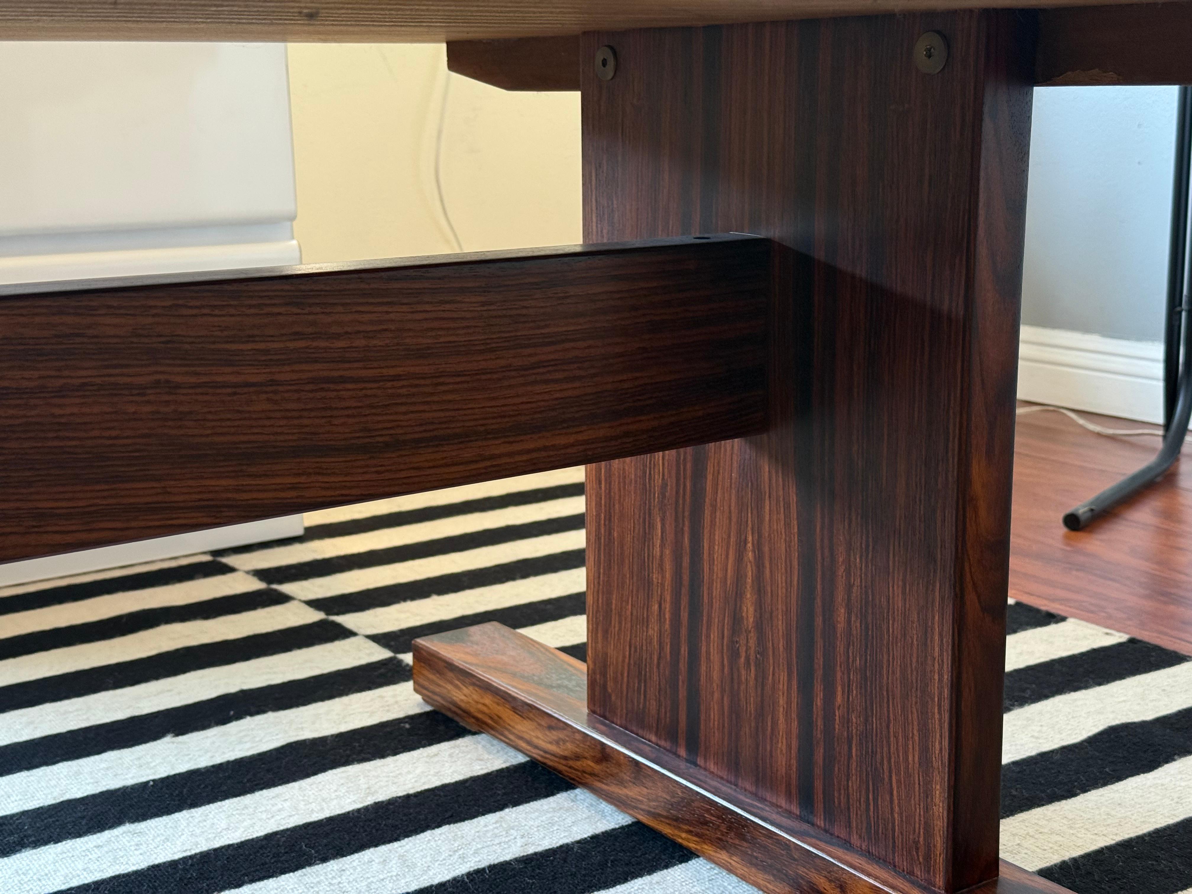 Late 20th Century Mid-Century Danish Coffee Table with Rectangular Ceramic Tiles Center Piece For Sale