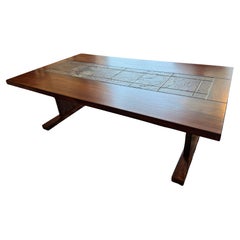 Mid-Century Danish Coffee Table with Rectangular Ceramic Tiles Center Piece