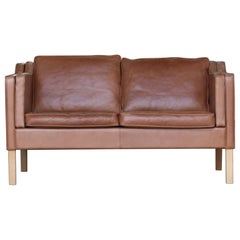 Mid-Century Danish Cognac Leather Loveseat, 1970s