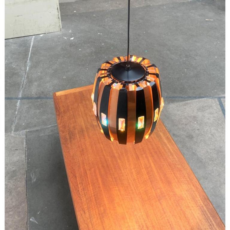 Mid-Century Danish Copper & Black Metal and Prism Pendant Lamp, 1970s For Sale 6