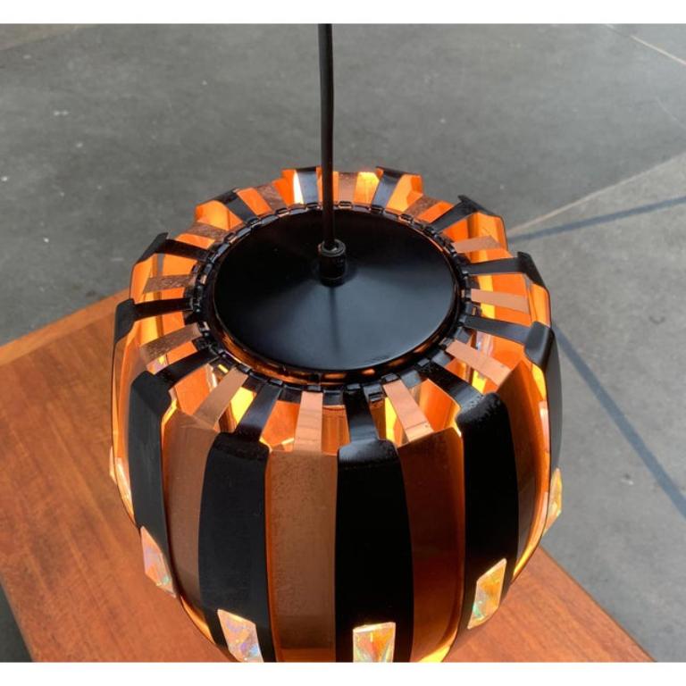 Mid-Century Modern Mid-Century Danish Copper & Black Metal and Prism Pendant Lamp, 1970s For Sale