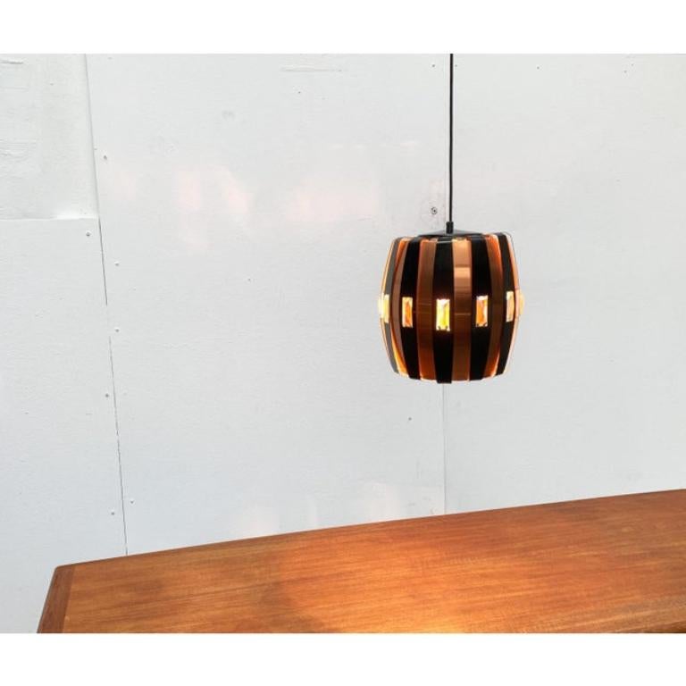 20th Century Mid-Century Danish Copper & Black Metal and Prism Pendant Lamp, 1970s For Sale