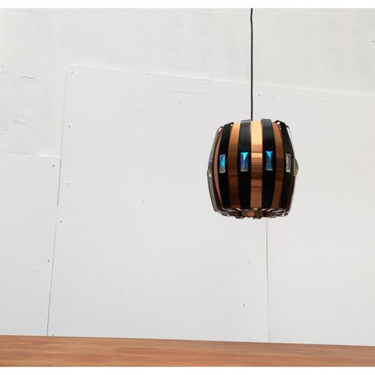 Mid-Century Danish Copper & Black Metal and Prism Pendant Lamp, 1970s For Sale 1
