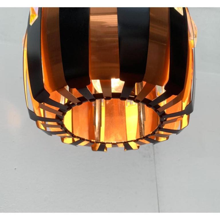 Mid-Century Danish Copper & Black Metal and Prism Pendant Lamp, 1970s For Sale 2