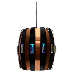 Mid-Century Danish Copper & Black Metal and Prism Pendant Lamp, 1970s