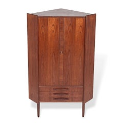 Mid Century Danish Corner Bar Cabinet Teak Wood, 1960s