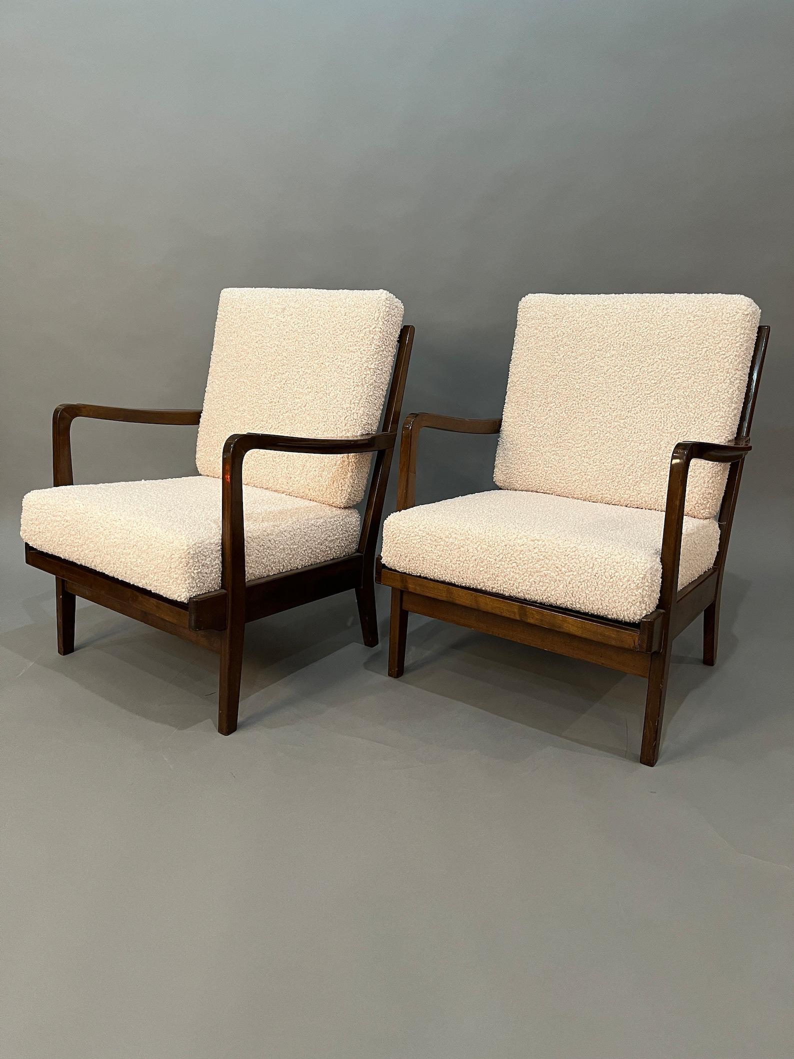 Mahogany Mid Century danish curate Pair lounge chairs