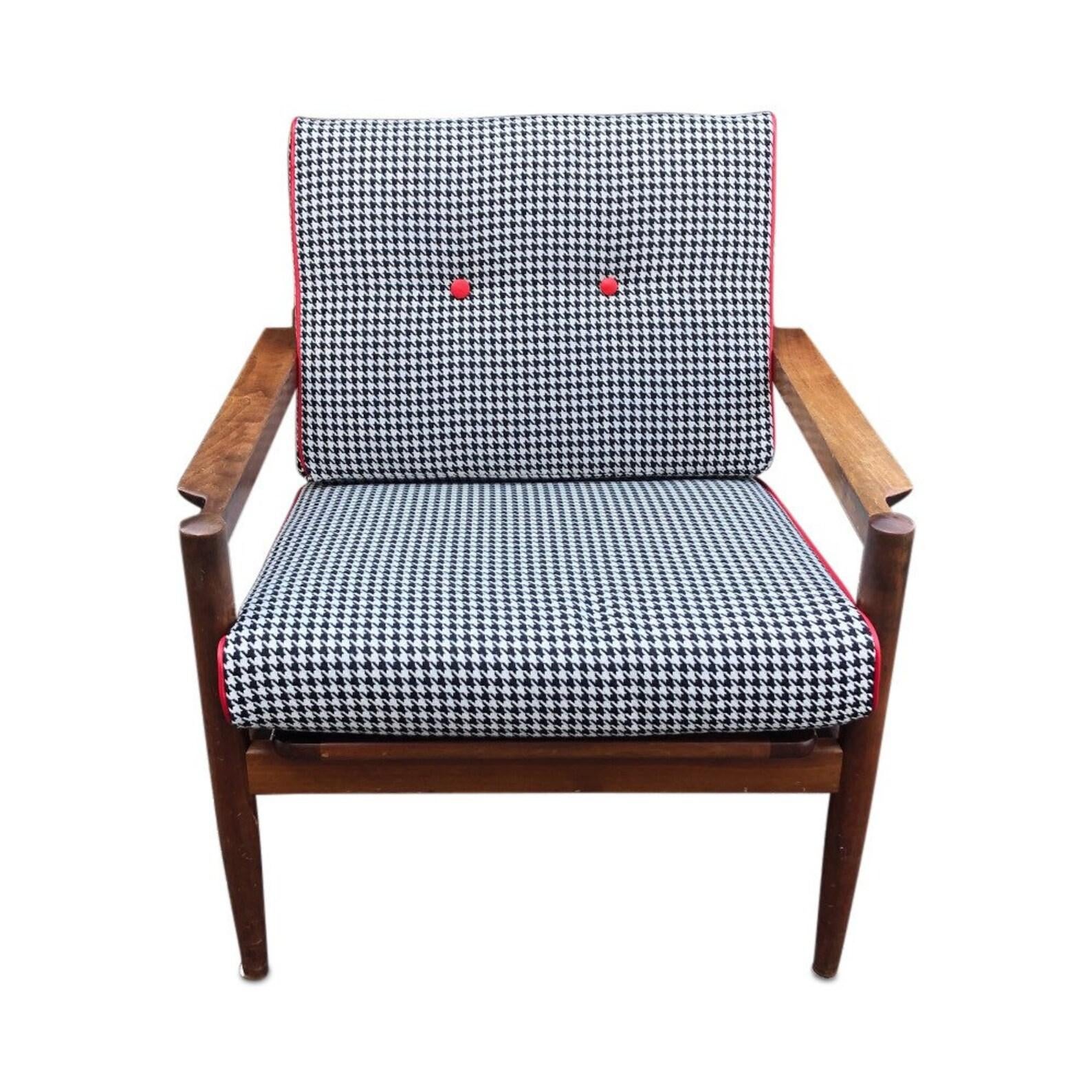 Mid-Century Modern Mid-Century Danish Curated Teak Arm Chair with New Houndstooth Cushions