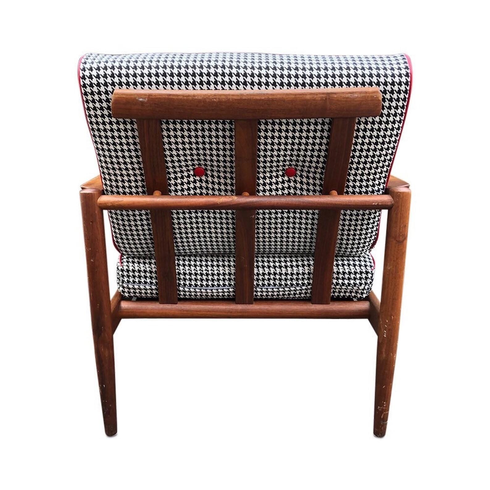 Mid-20th Century Mid-Century Danish Curated Teak Arm Chair with New Houndstooth Cushions